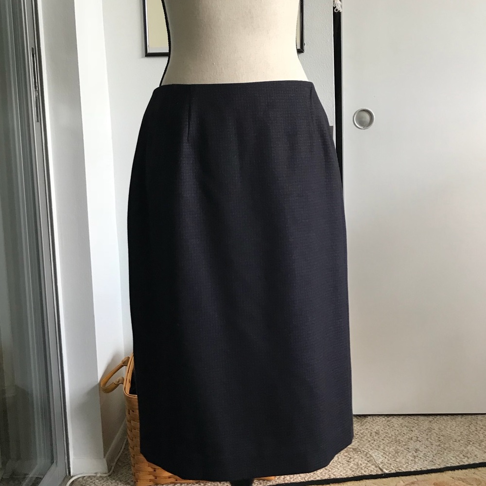 Navy and Black wool crepe pencil skirt 10